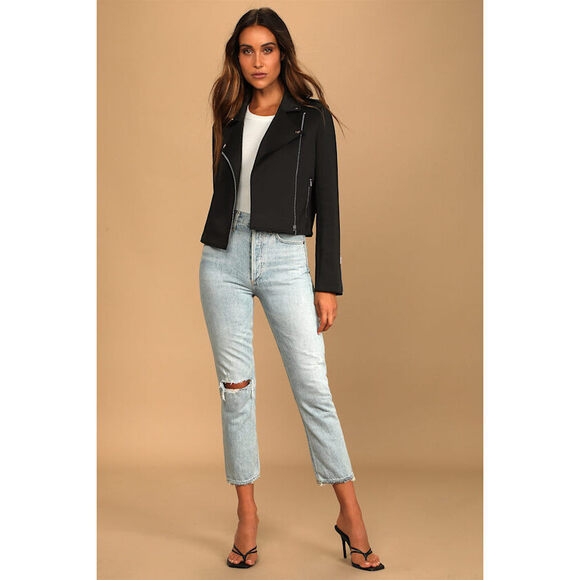 Lulus Living On The Edge Black Moto Jacket - Size XS - Picture 1 of 6